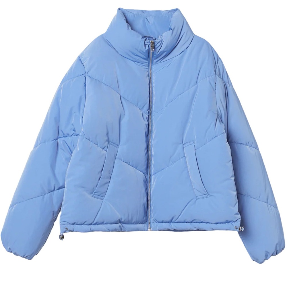 H&M Divided Blue Puffer Cropped Quilted Jacket XS Fall Winter